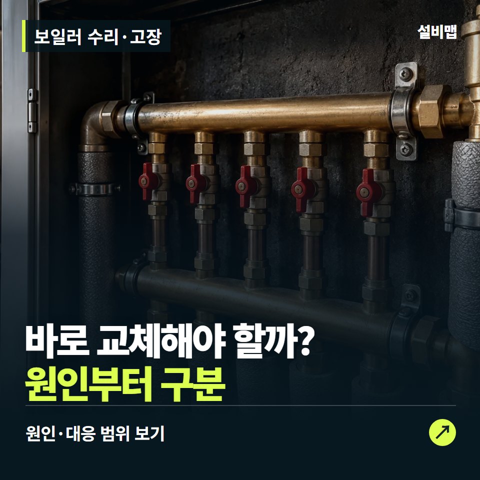 보일러 수리·고장, 온수·난방 고장, 교체 전에 나눠 볼 증상 — 증상과 비용 안내 이미지