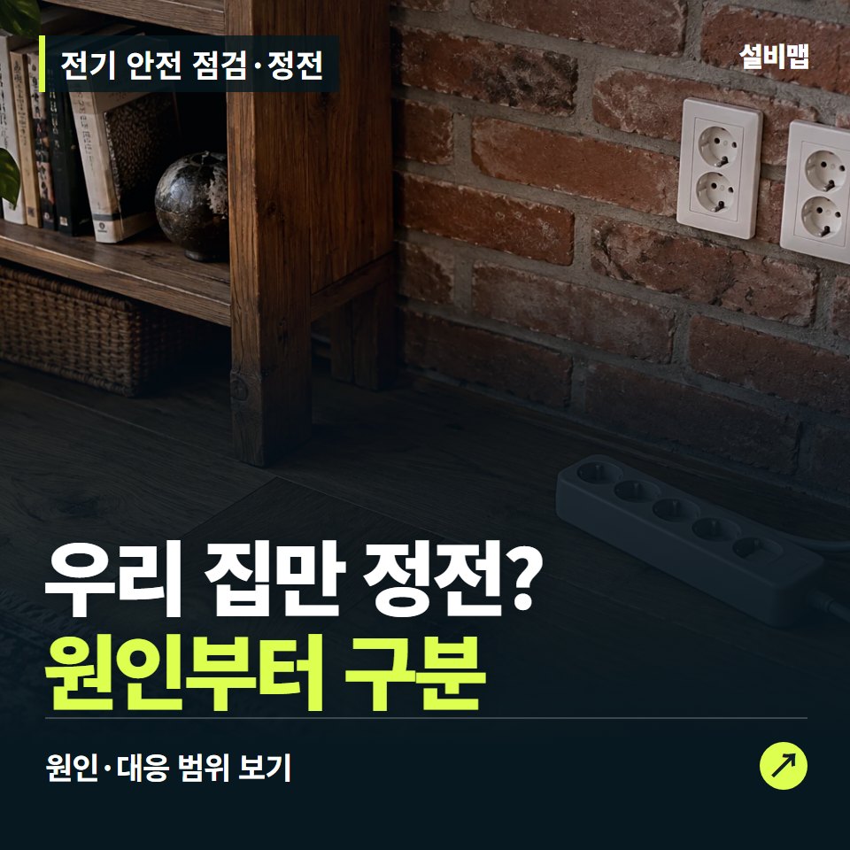 전기 안전 점검·정전, 우리 집만 정전일 때, 범위부터 구분 — 증상과 비용 안내 이미지