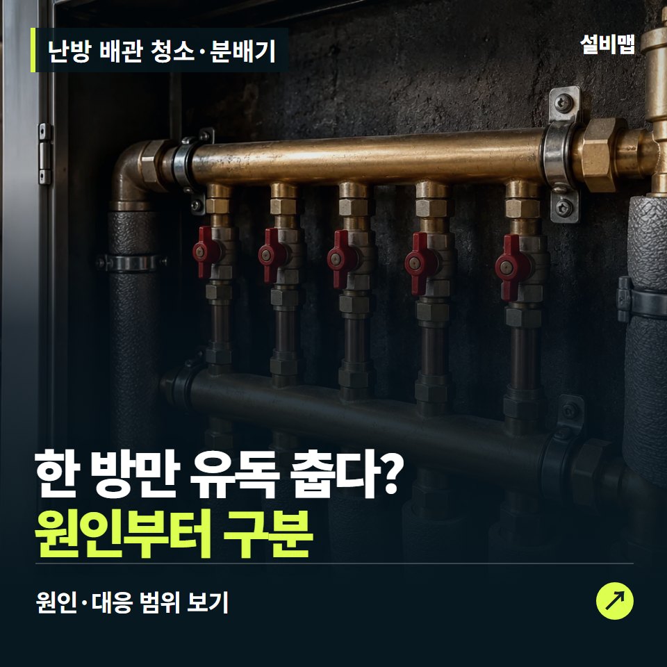 난방 배관 청소·분배기, 한 방만 춥다면 청소 전에 분배기까지 — 증상과 비용 안내 이미지