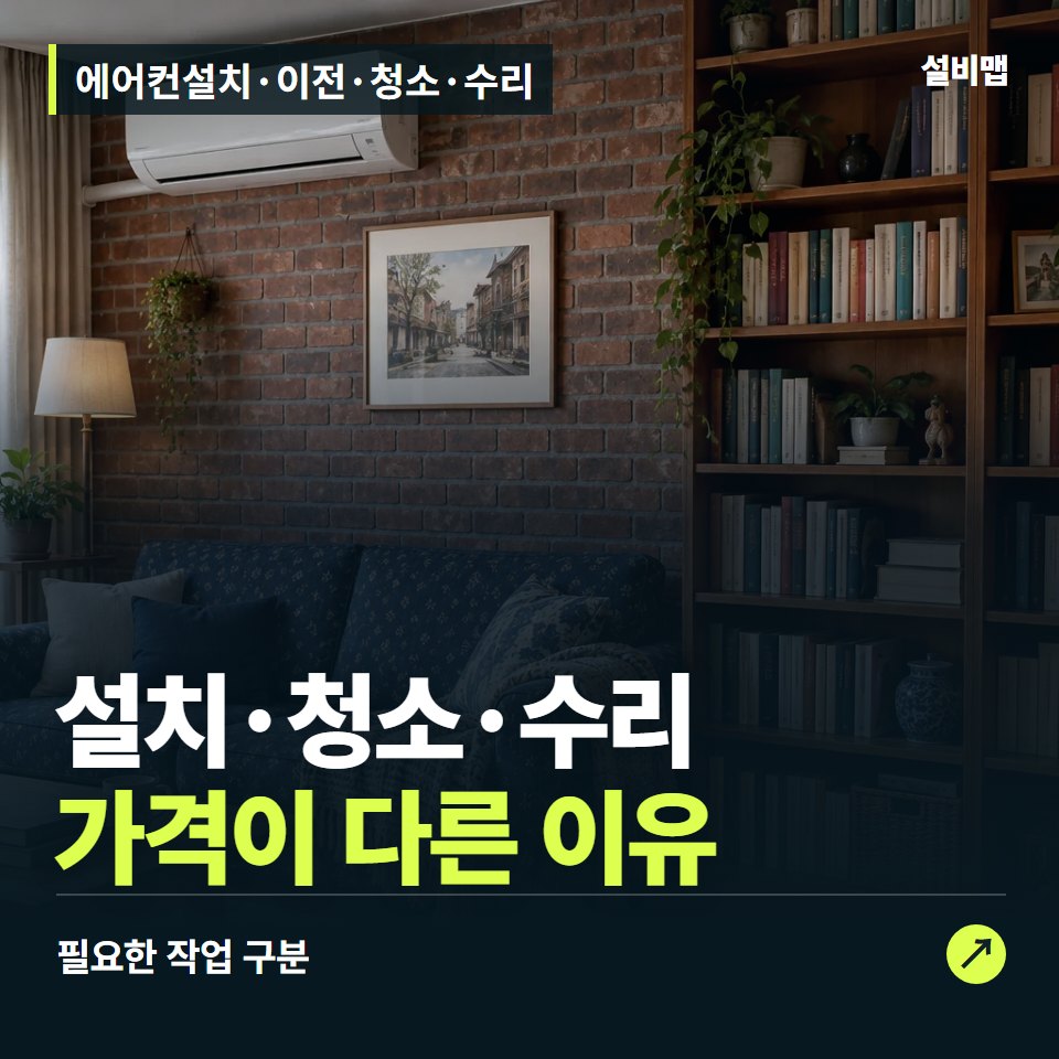 에어컨설치·이전·청소·수리, 기본 가격 뒤에 숨은 작업 범위 — 증상과 비용 안내 이미지