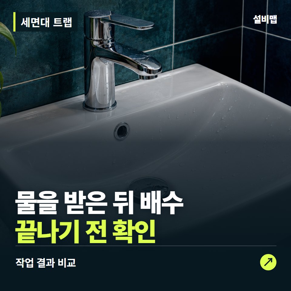 세면대 트랩, 작업 후 물을 받은 뒤 배수까지 확인했나요? — 증상과 비용 안내 이미지