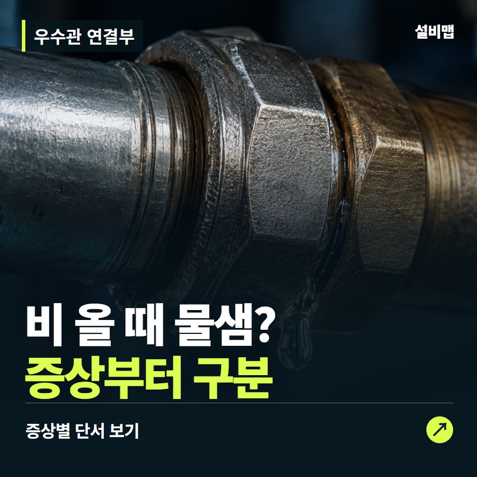 우수관 연결부, 비 올 때 물샘? 원인부터 단정하기 전에 — 증상과 비용 안내 이미지