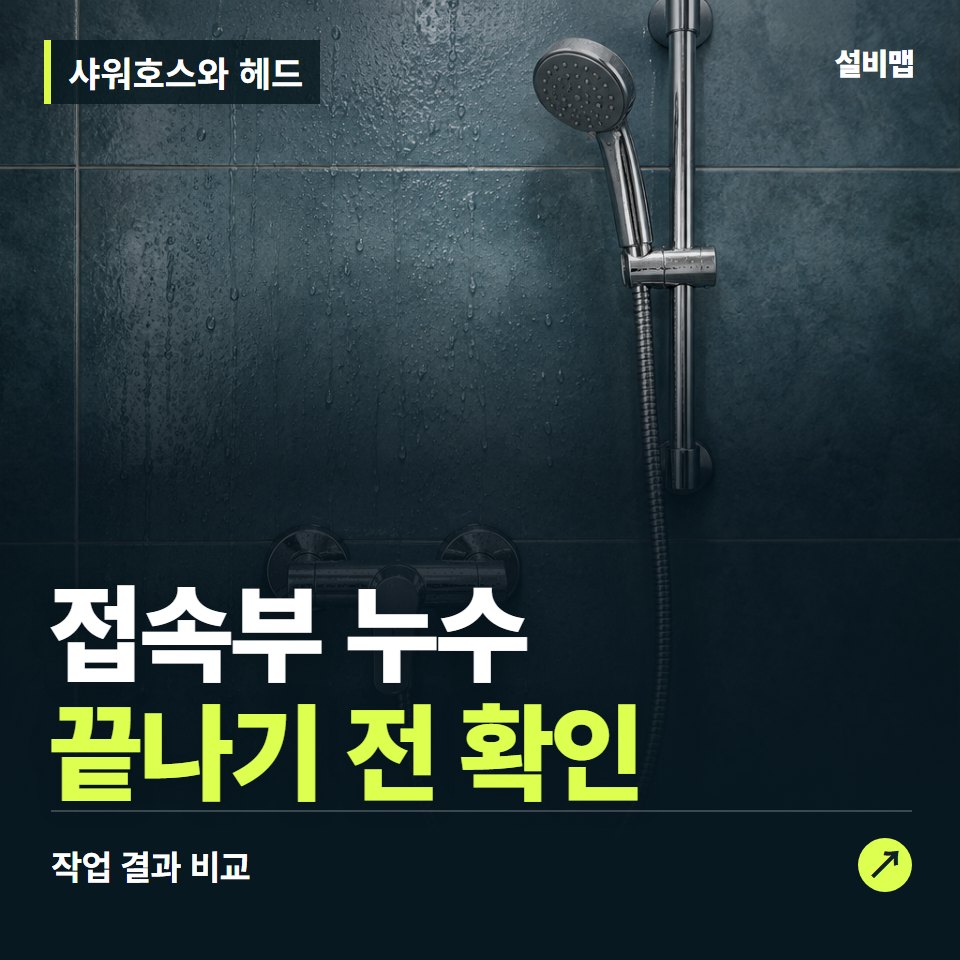 샤워호스와 헤드, 작업 후 접속부 누수까지 확인했나요? — 증상과 비용 안내 이미지