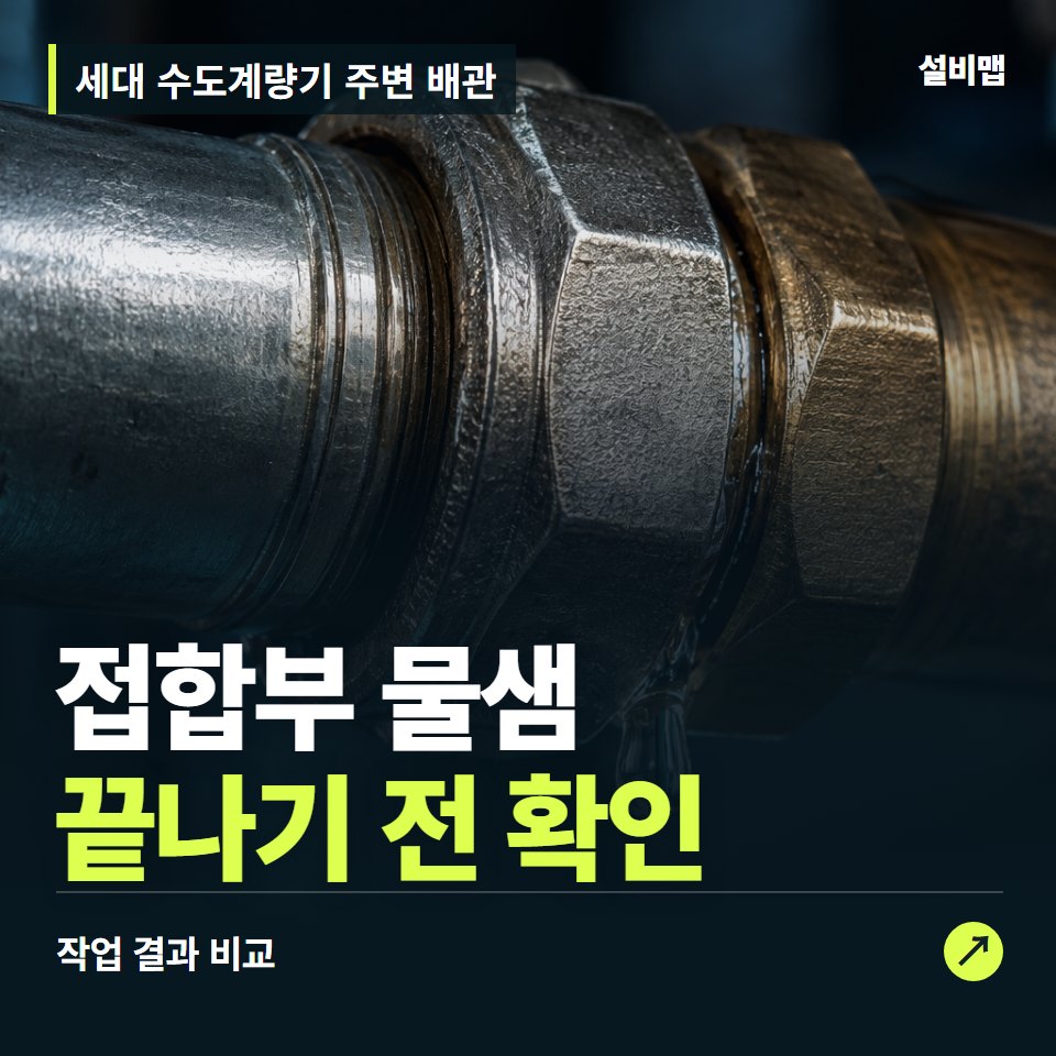 세대 수도계량기 주변 배관, 작업 후 접합부 물샘까지 확인했나요? — 증상과 비용 안내 이미지
